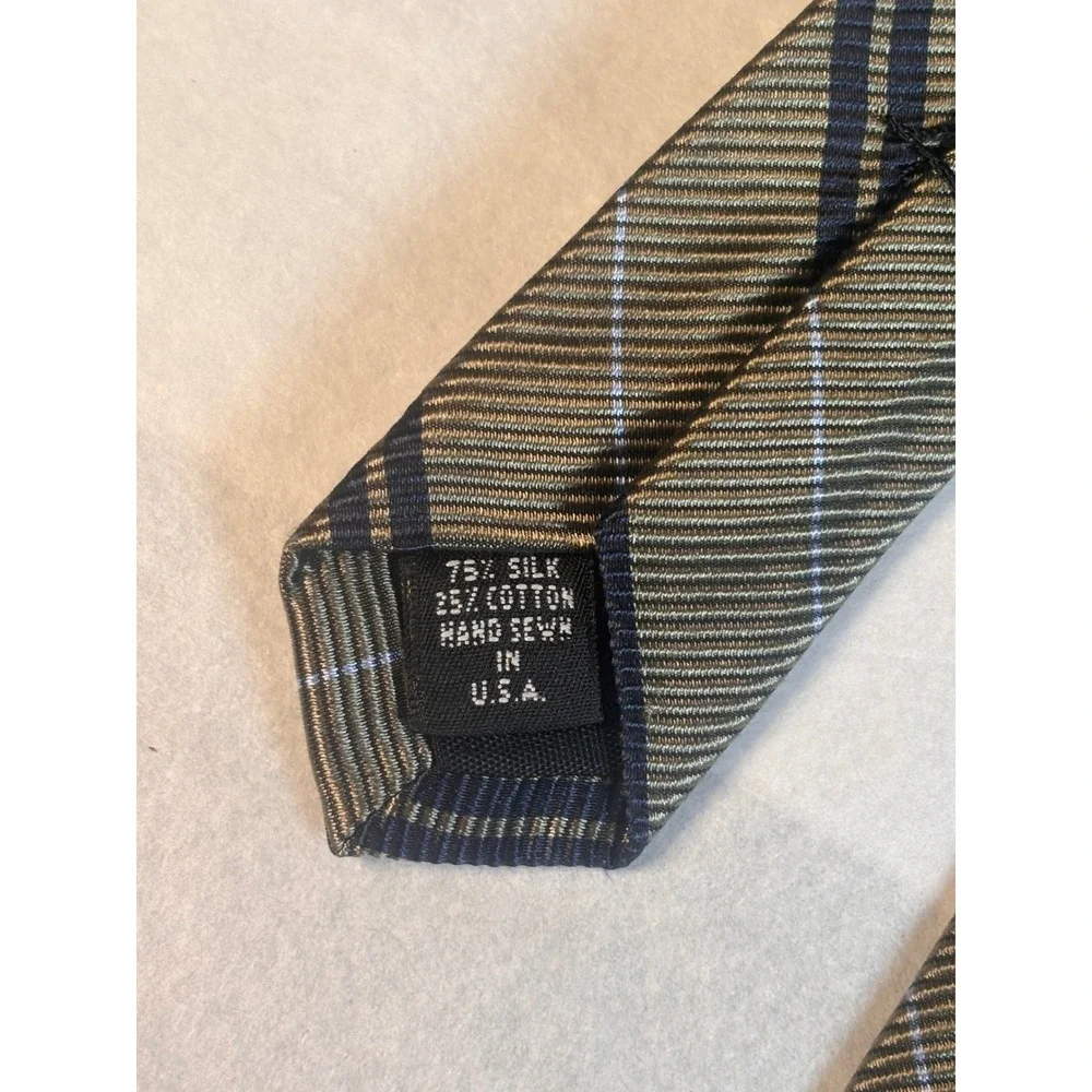 Jos A. Bank Repp Tie Olive Green Navy‎ Blue Silk Stripes 59 x 3.75